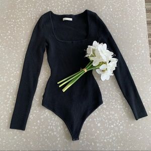 NWT Abercrombie & Fitch Black Ribbed Square Neck Bodysuit